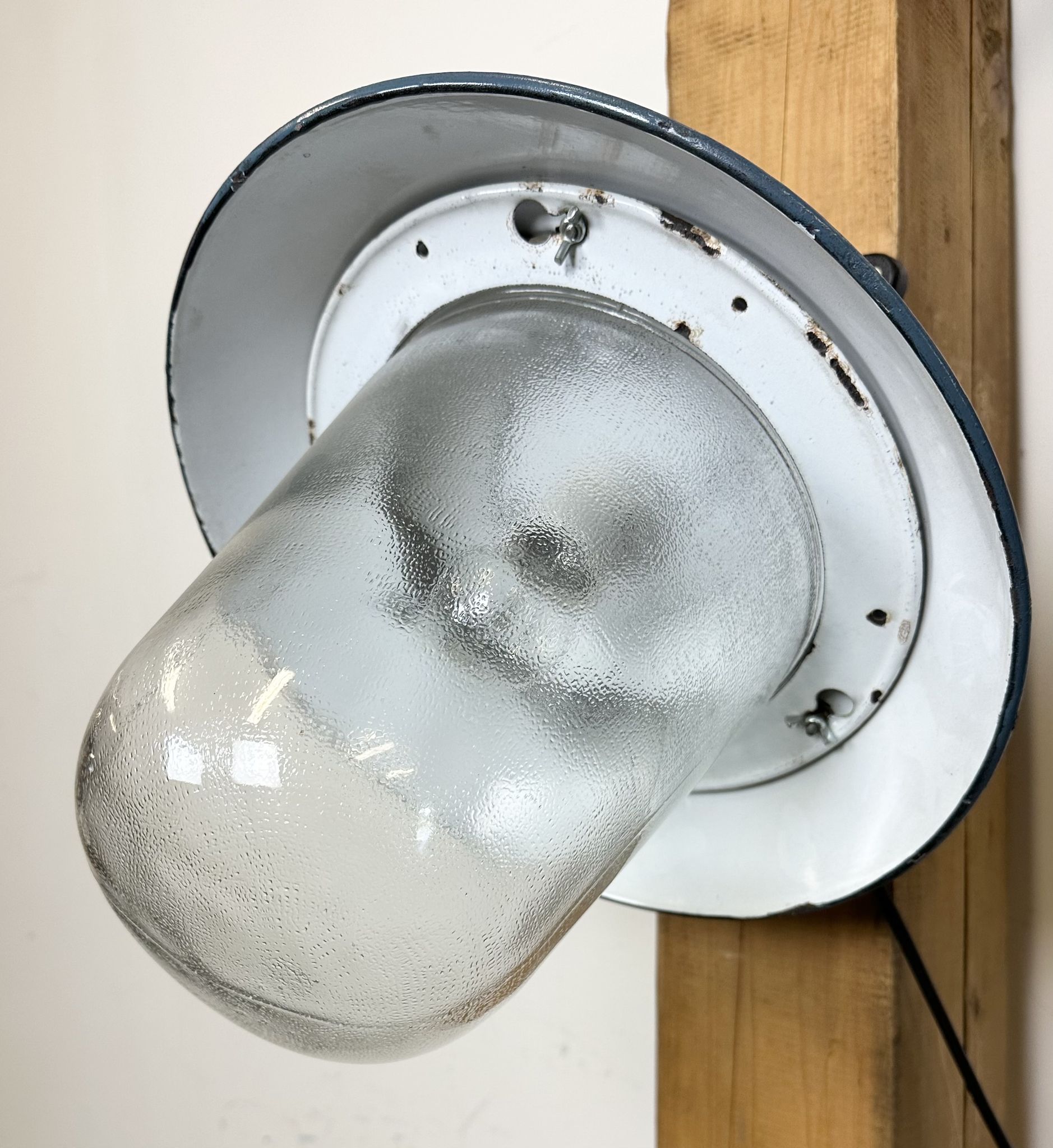 Industrial Blue Painted Factory Lamp Wall Light from Elektrosvit, 1960s