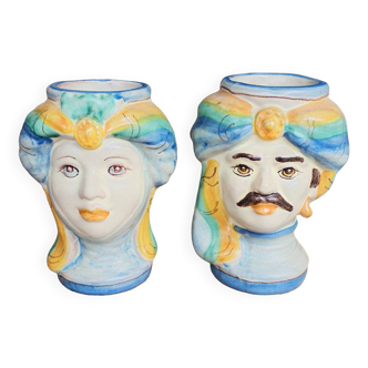 Pair of Moorish head vases