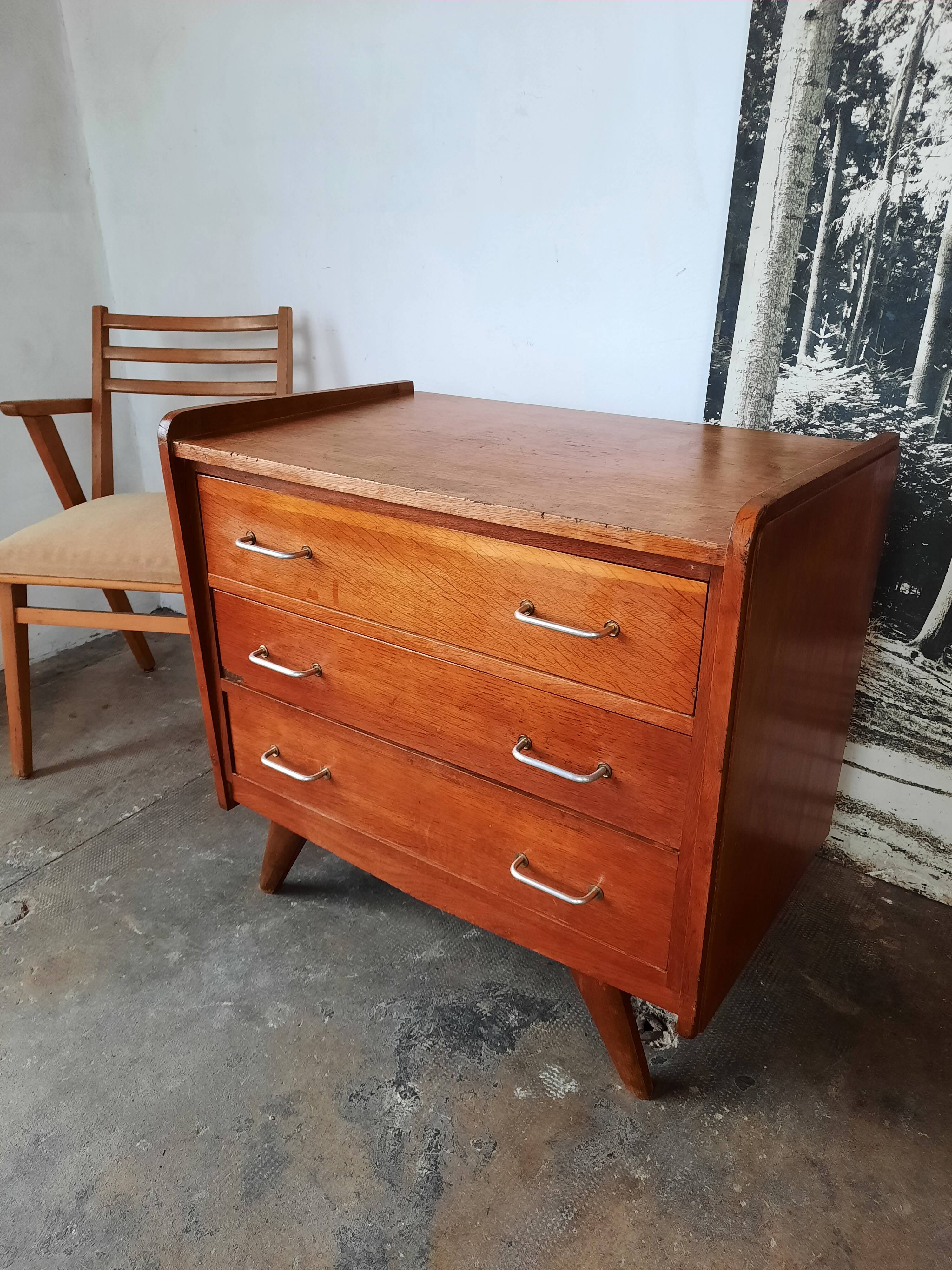 Oak chest of drawers with compass foot, vintage reconstruction