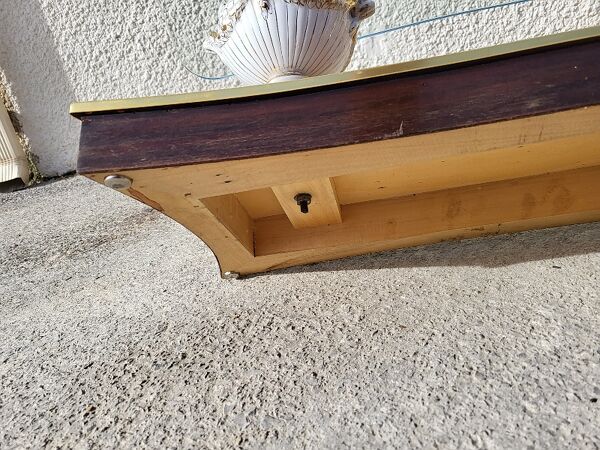 Table basse italienne plateau verre socle bois jambages en porcelaine