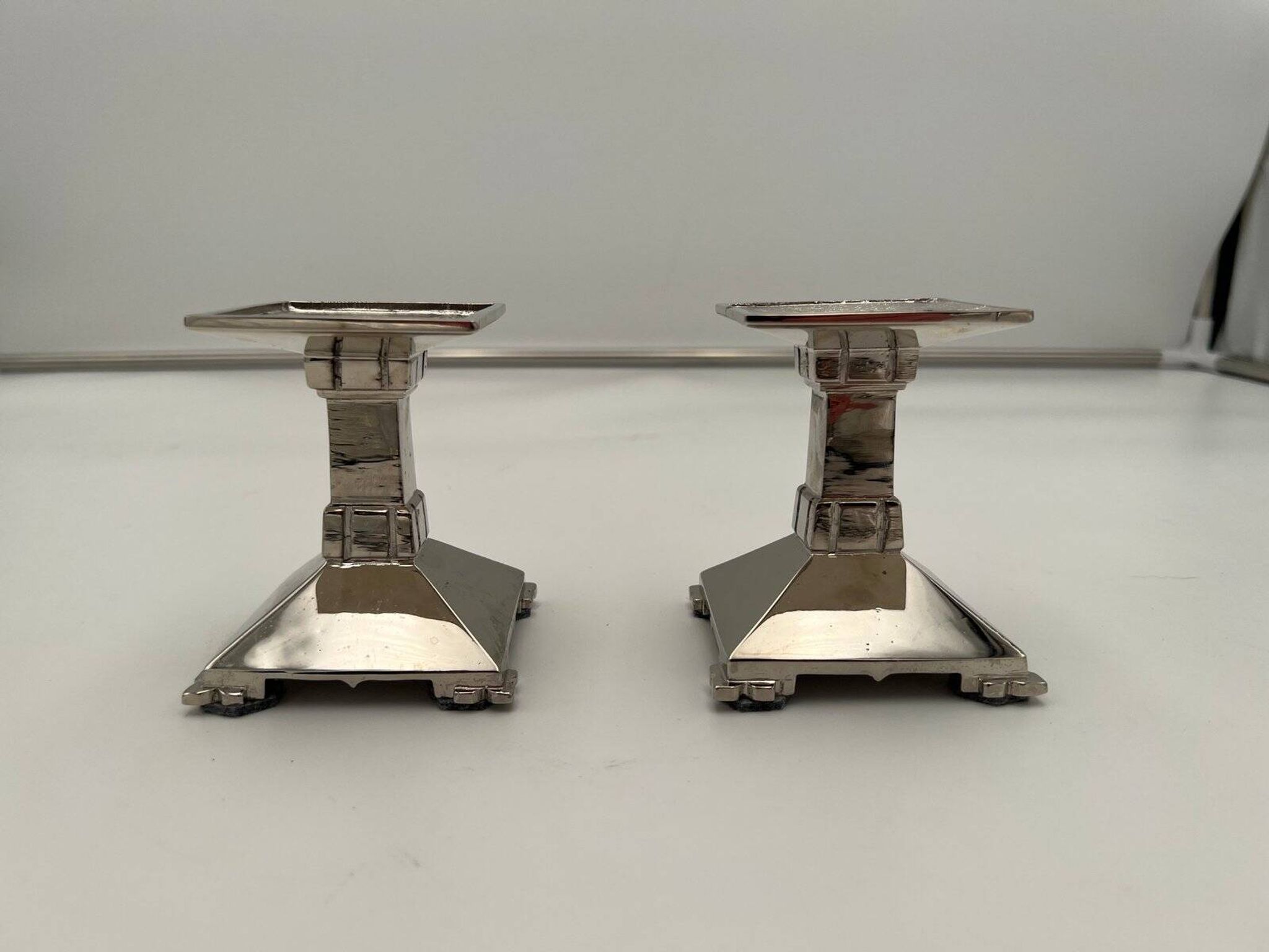 Art Deco Nickel-Plated Bronze Candlesticks, France, 1930, Set of 2