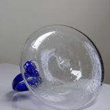 Bubble glass decanter with cobalt handle from Val de Pome Biot glassworks