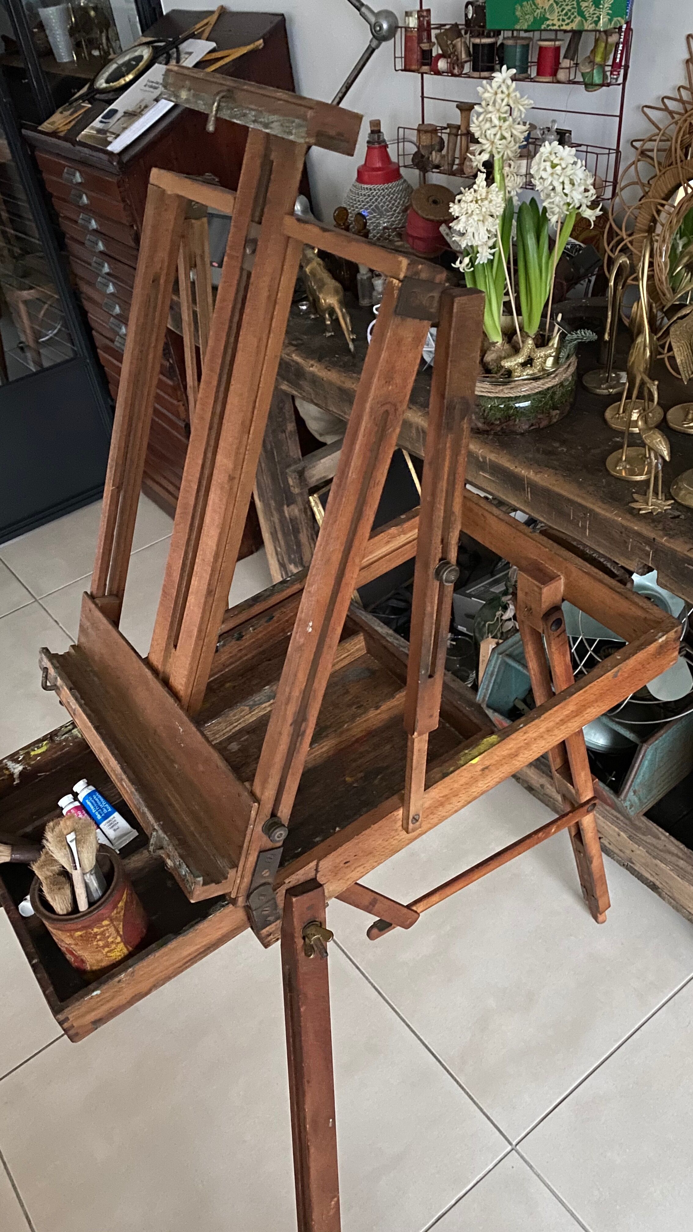 Old collapsible wooden painter's easel