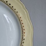 Set of 6 vintage white dinner plates with yellow and gold trim.
