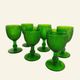 Six green glass wine glasses, Marinha Grande (IVIMA), diamond point.
