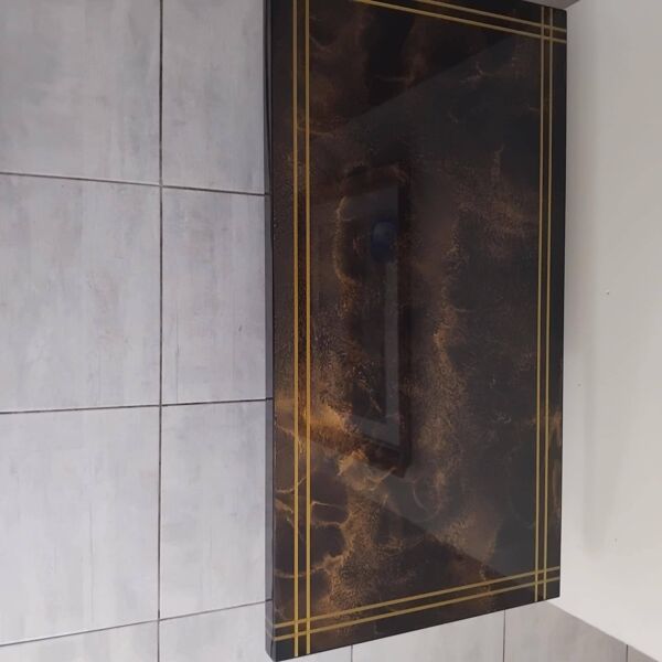 Table basse rectangulaire 70's à décor solaire