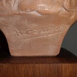 statuette buste christ terre cuite sur socle bois signé rené gourdon 1910 1992