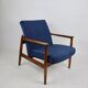 Fauteuil GFM-64, design Edmund Homa des années 60, bleu marine - bois foncé