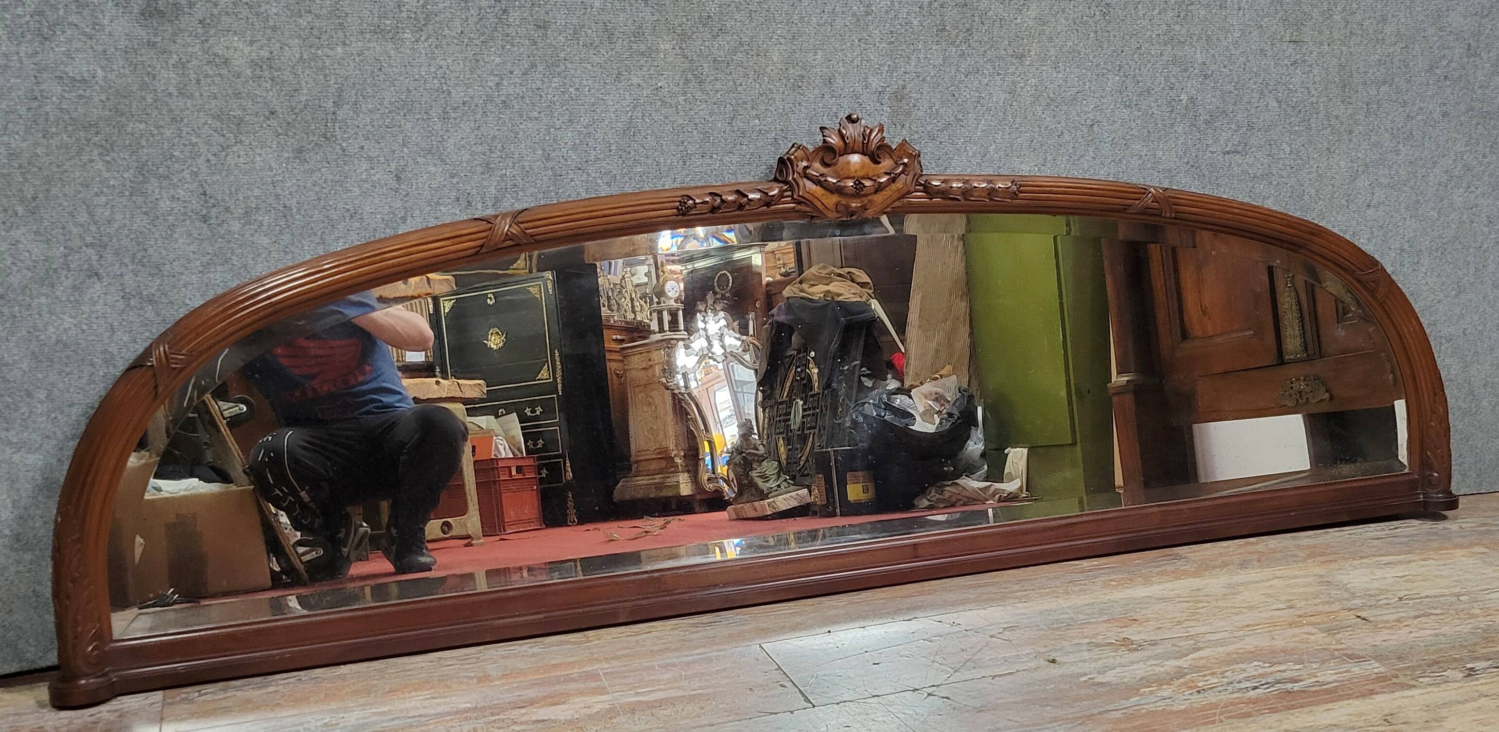 Huge Louis XVI style half-moon mirror in mahogany circa 1850