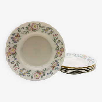 6 “Arcopal” Deep Plates with flower patterns