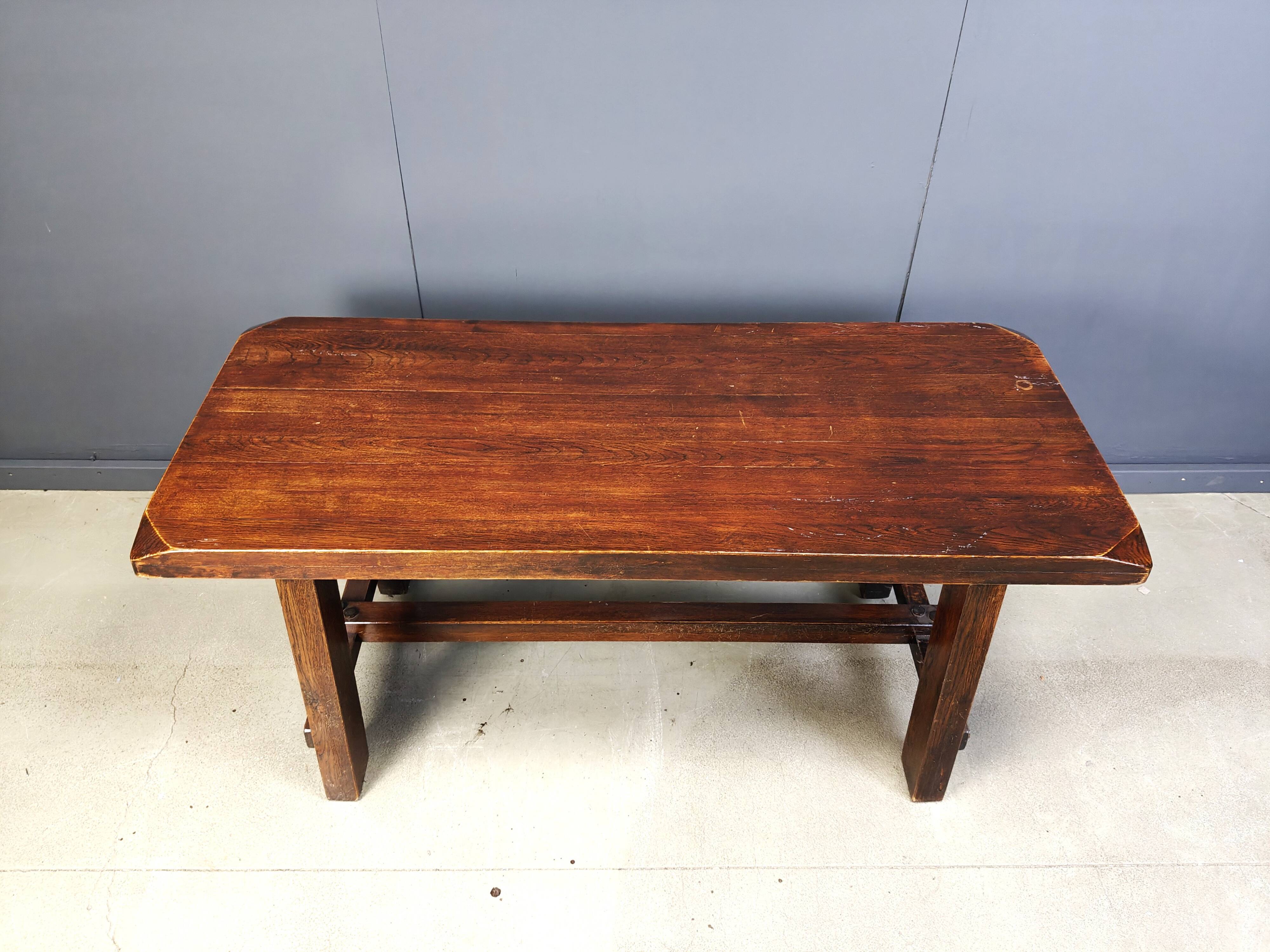 Solid wood brutalist dining table, 1960s