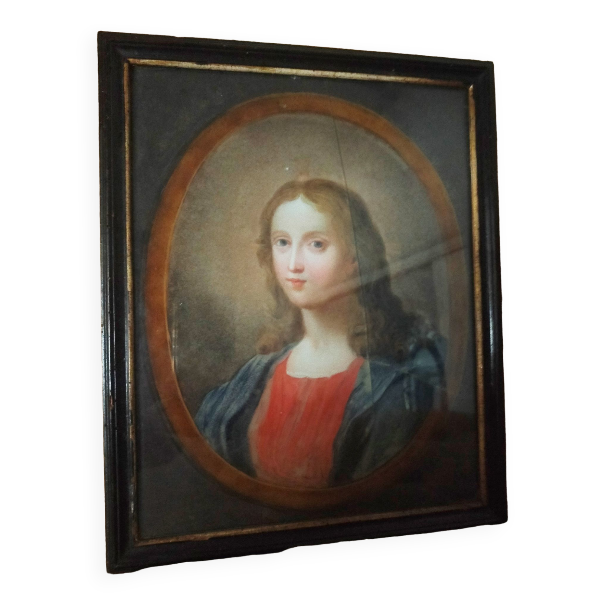 Ancient painting on glass depicting a female figure XVlll century