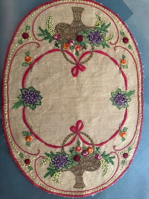 old oval placemat handmade embroidery 36x50