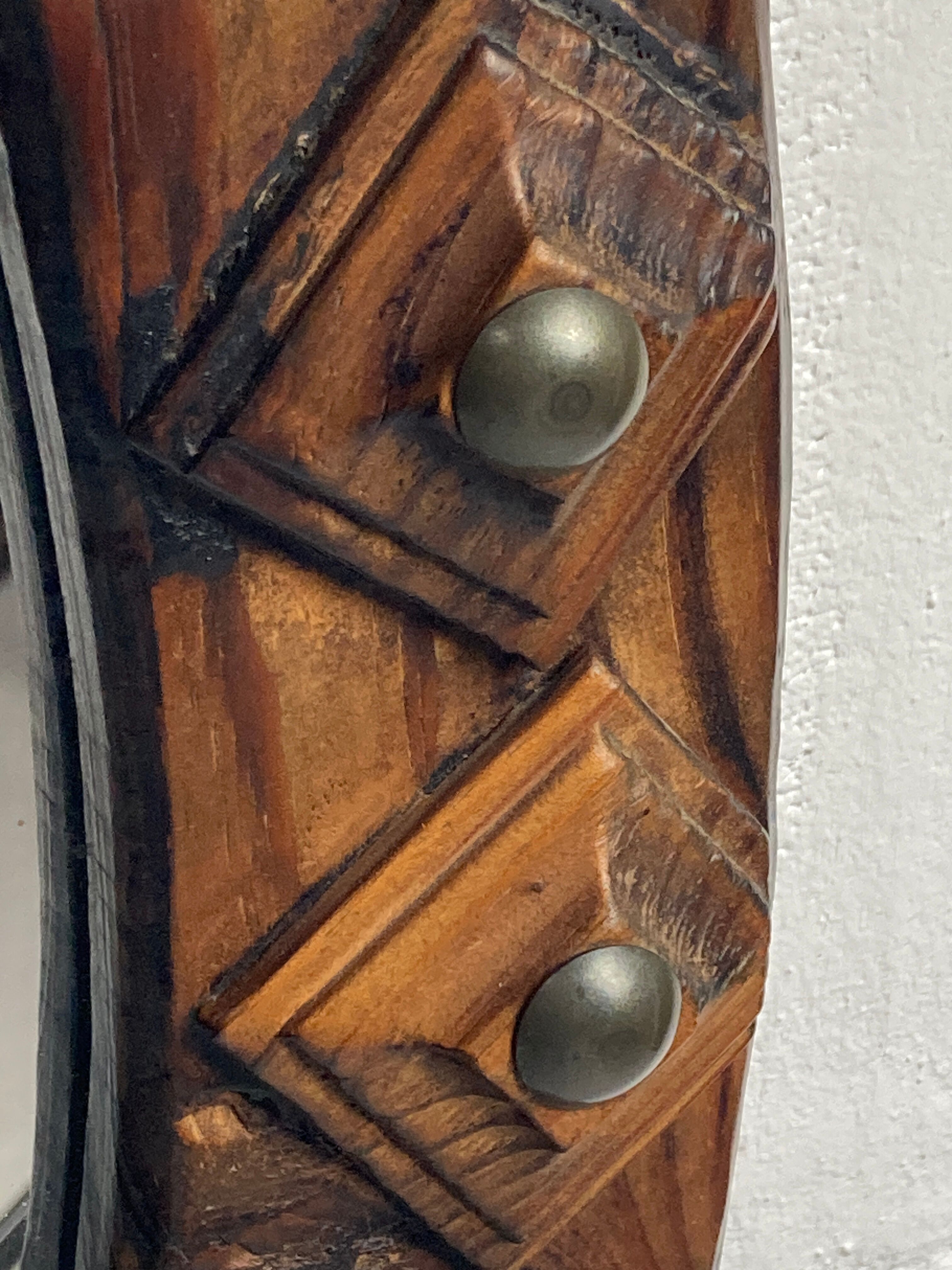 Midcentury brutalist handmade wooden mirror, Belgium 1960s