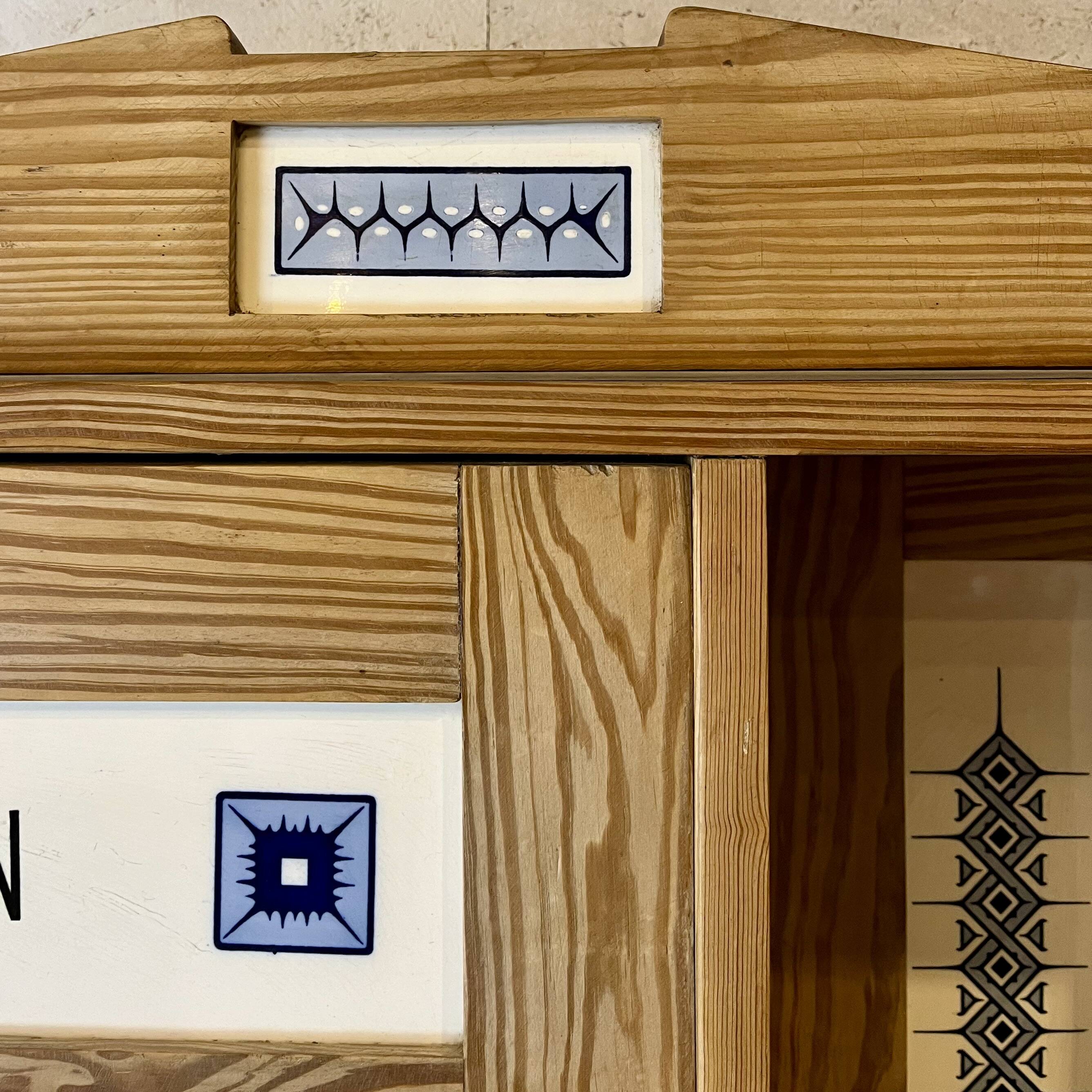 Art Nouveau wardrobe in pine with ceramic tiles, early 20th century.