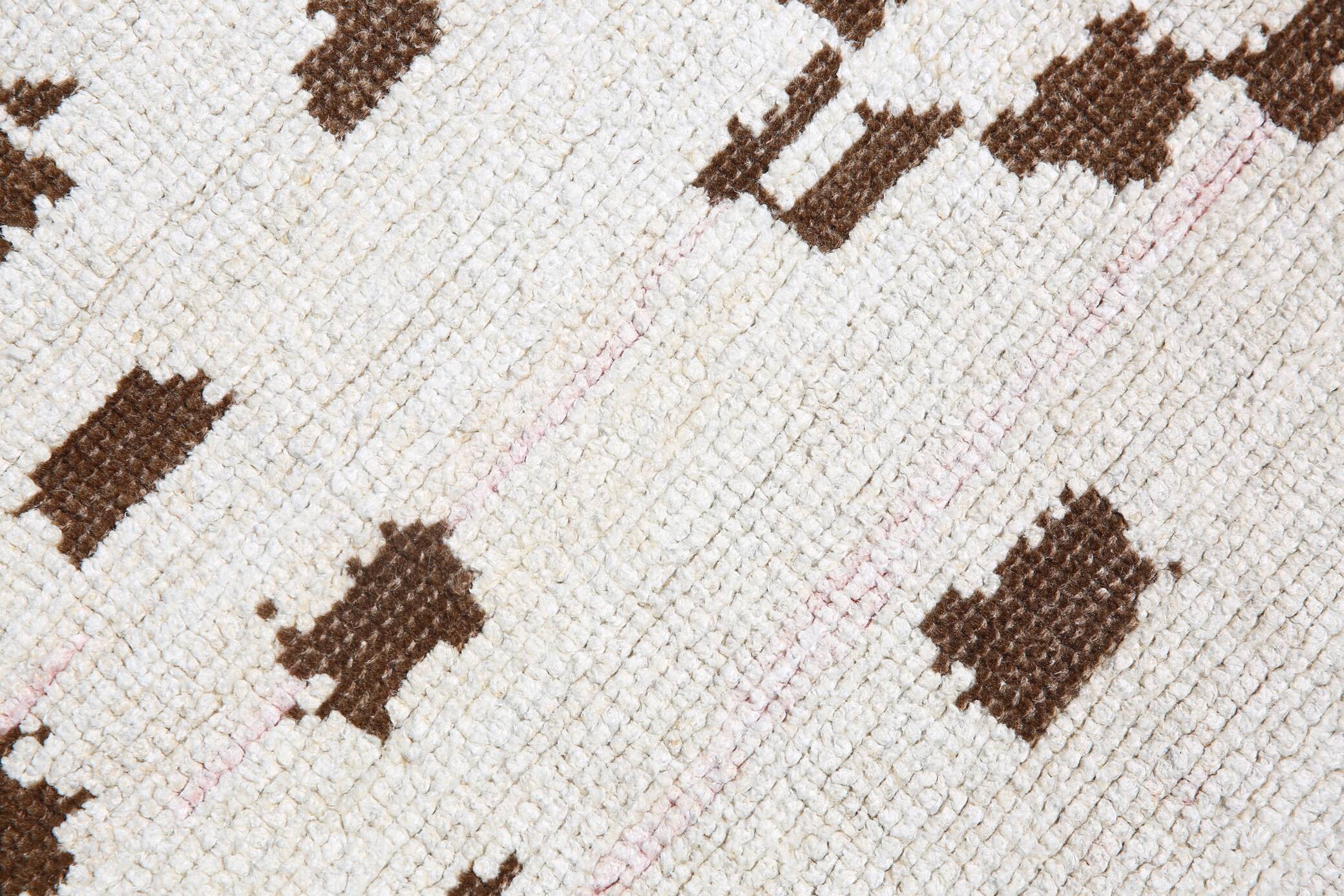 Tapis vintage surdimensionné fait main en laine 100 % crème et marron, 208x303 cm