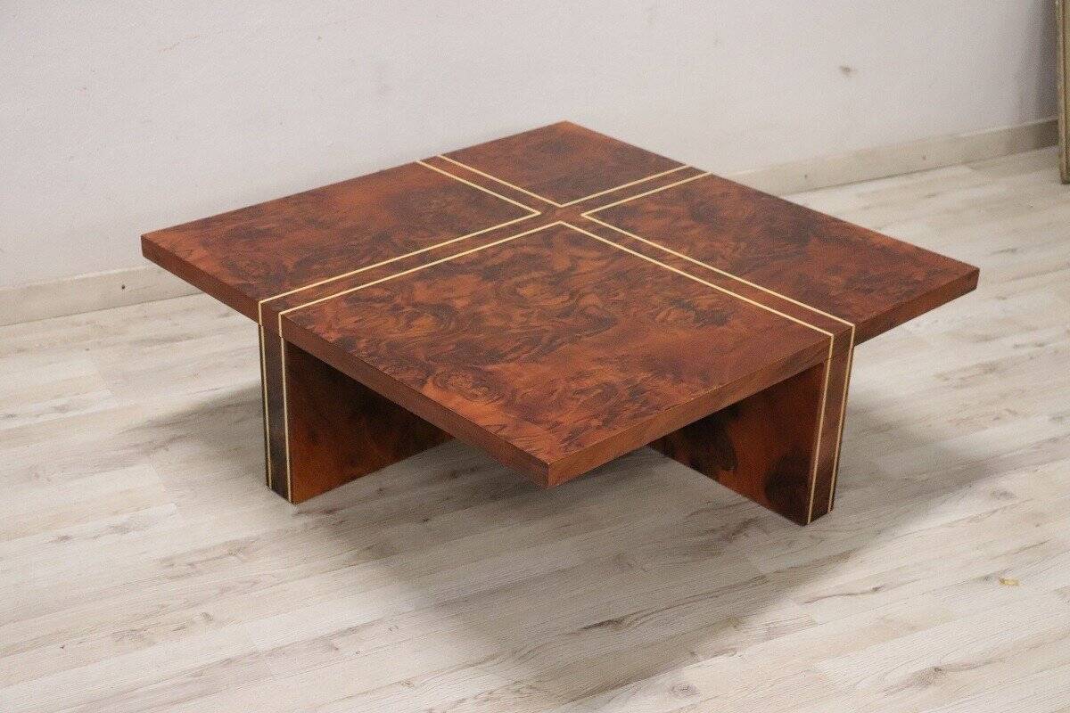 Square Coffee Table In Walnut Burl, 1970s
