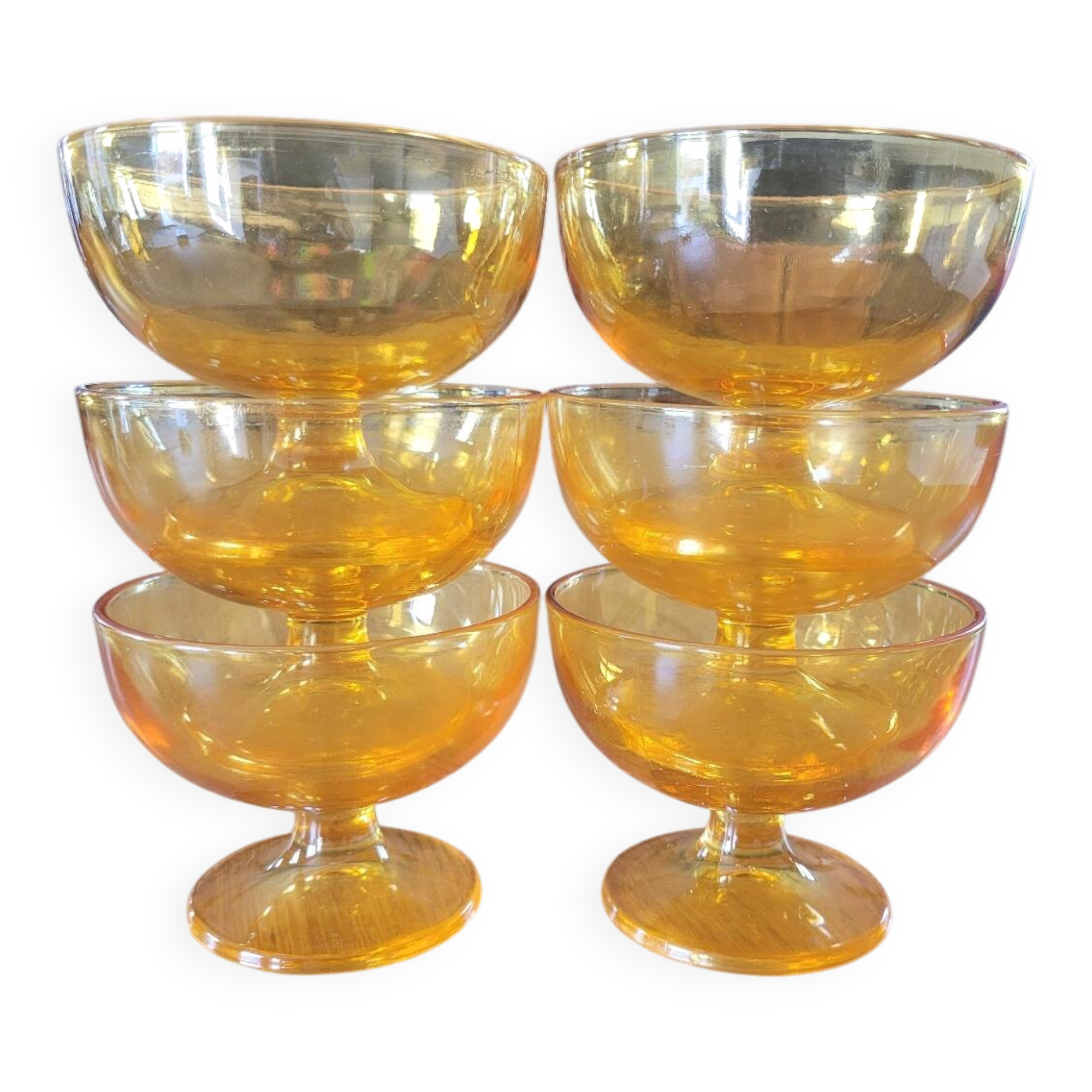 6 orange glass ice cream cups