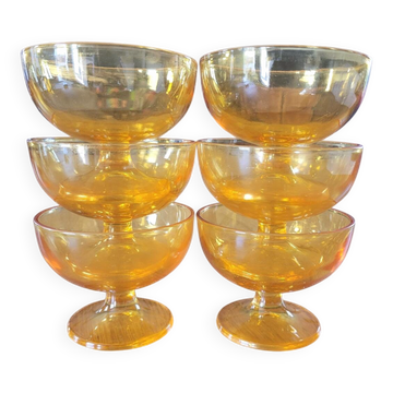 6 orange glass ice cream cups