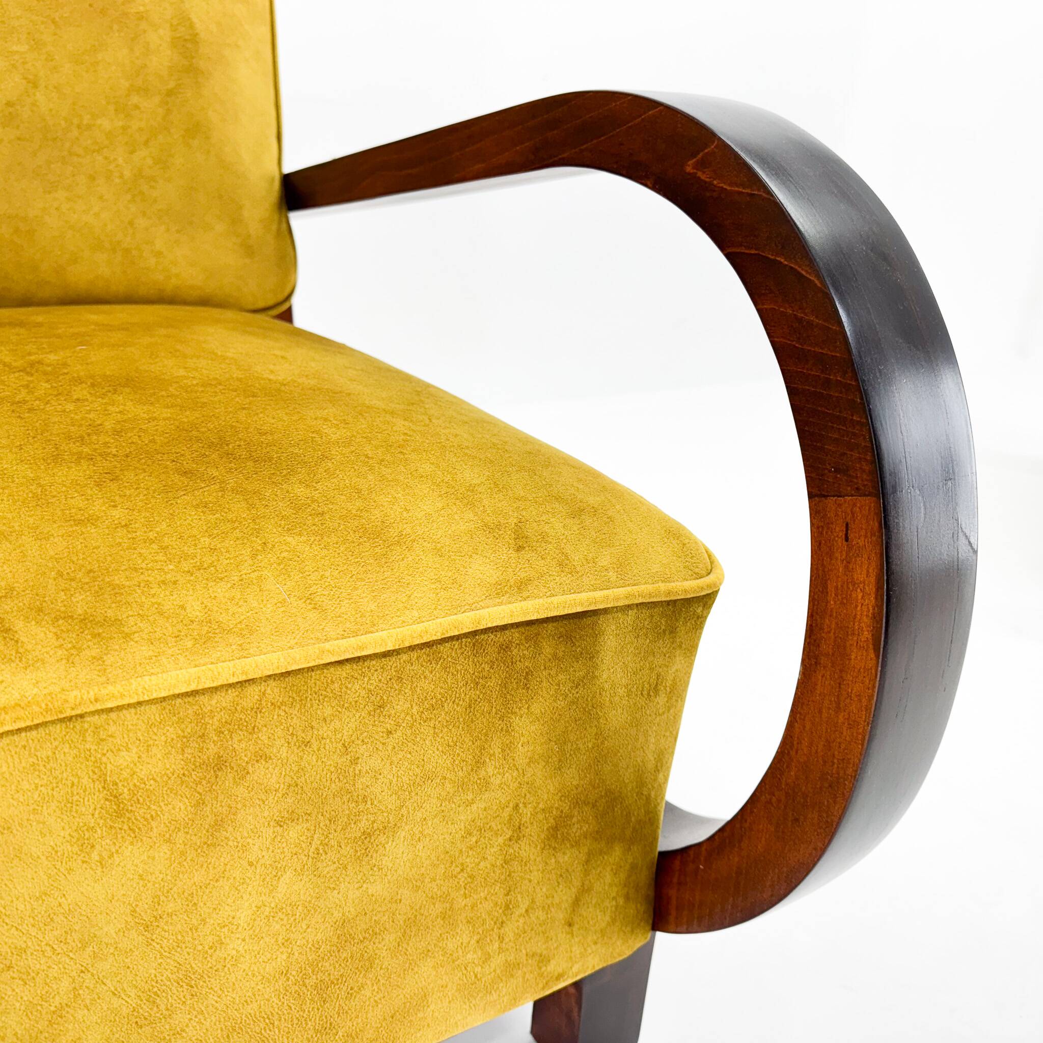 Pair of Art Deco beech armchairs, 1930s, newly upholstered