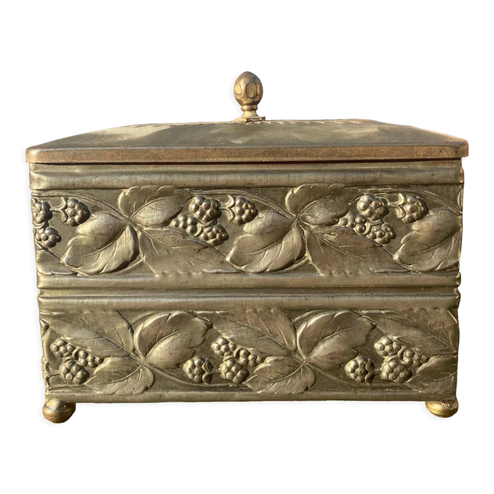 Metal jewelry box decorated with foliage and flowers art nouveau 1920