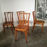 Set of 4 curved wooden bistro chairs, pin back