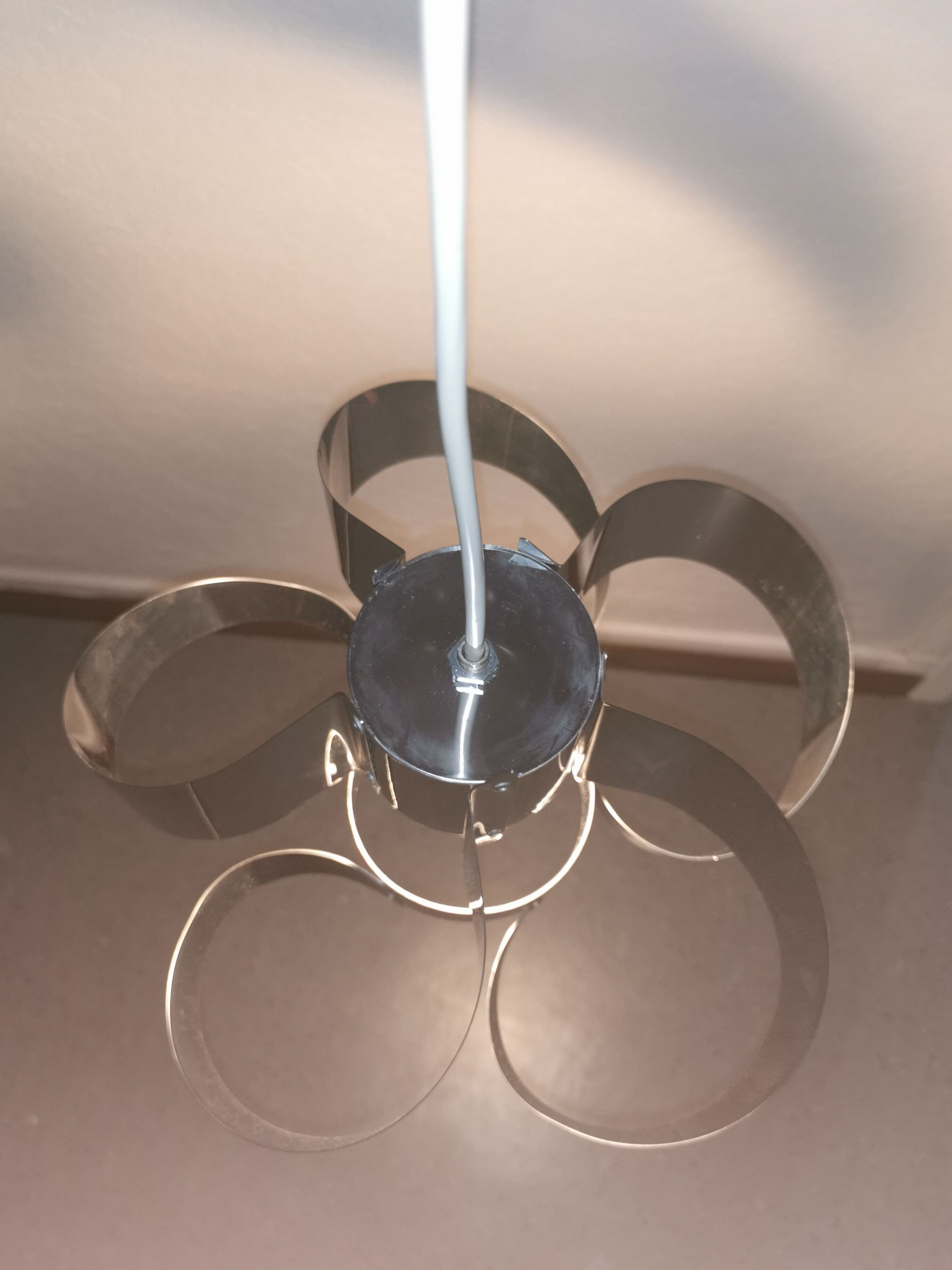 Curved stainless steel hanging lamp, Space Age, 1970