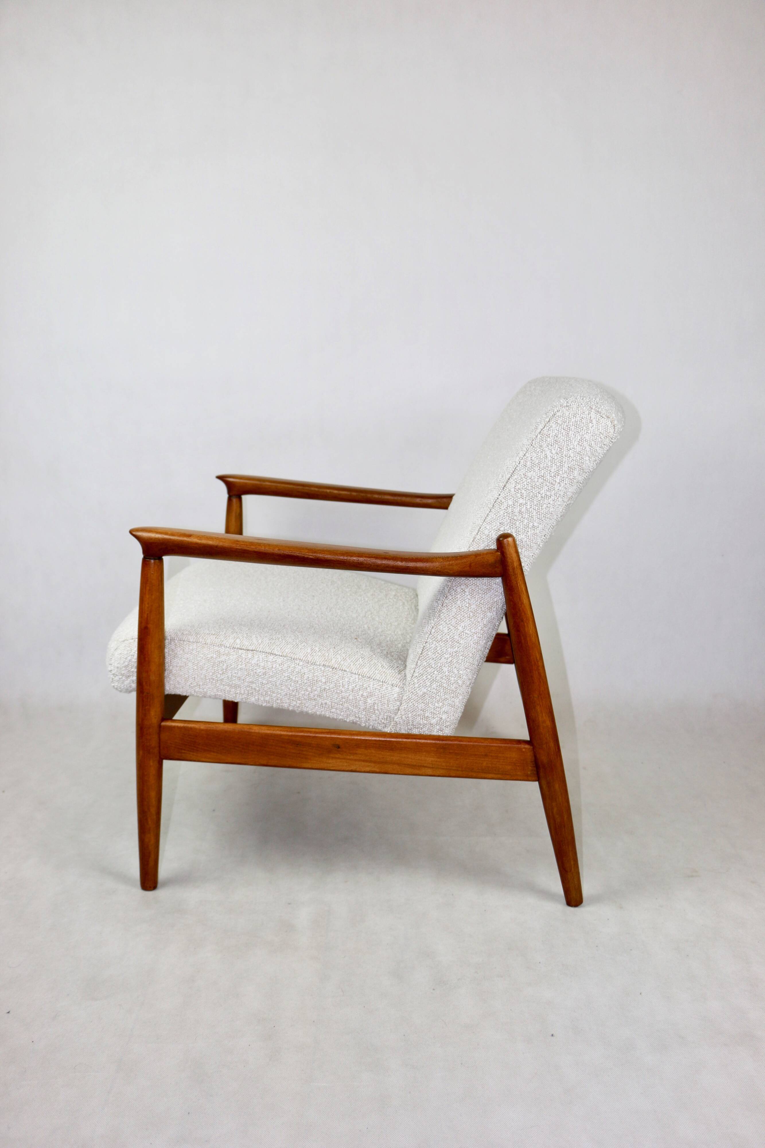 GFM-64 Brown Armchair in White Ivory Bouclé attributed to Edmund Homa, 1970s