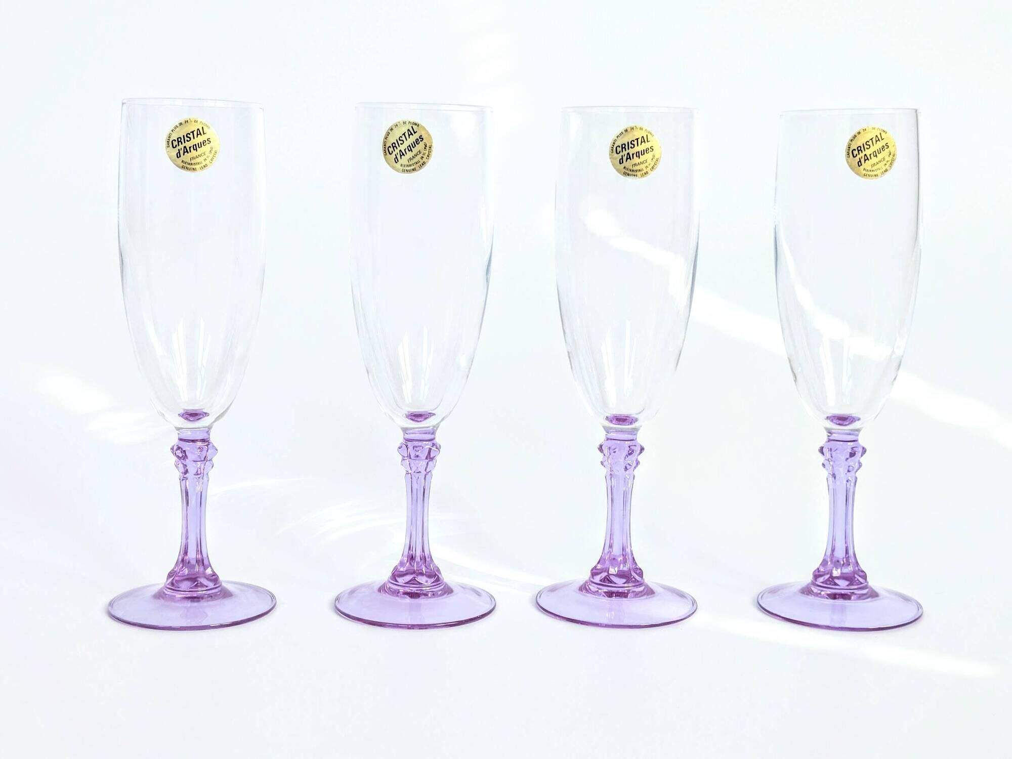 Lot de 4 flûtes Crystal d'Arques vintage en verre alexandrite