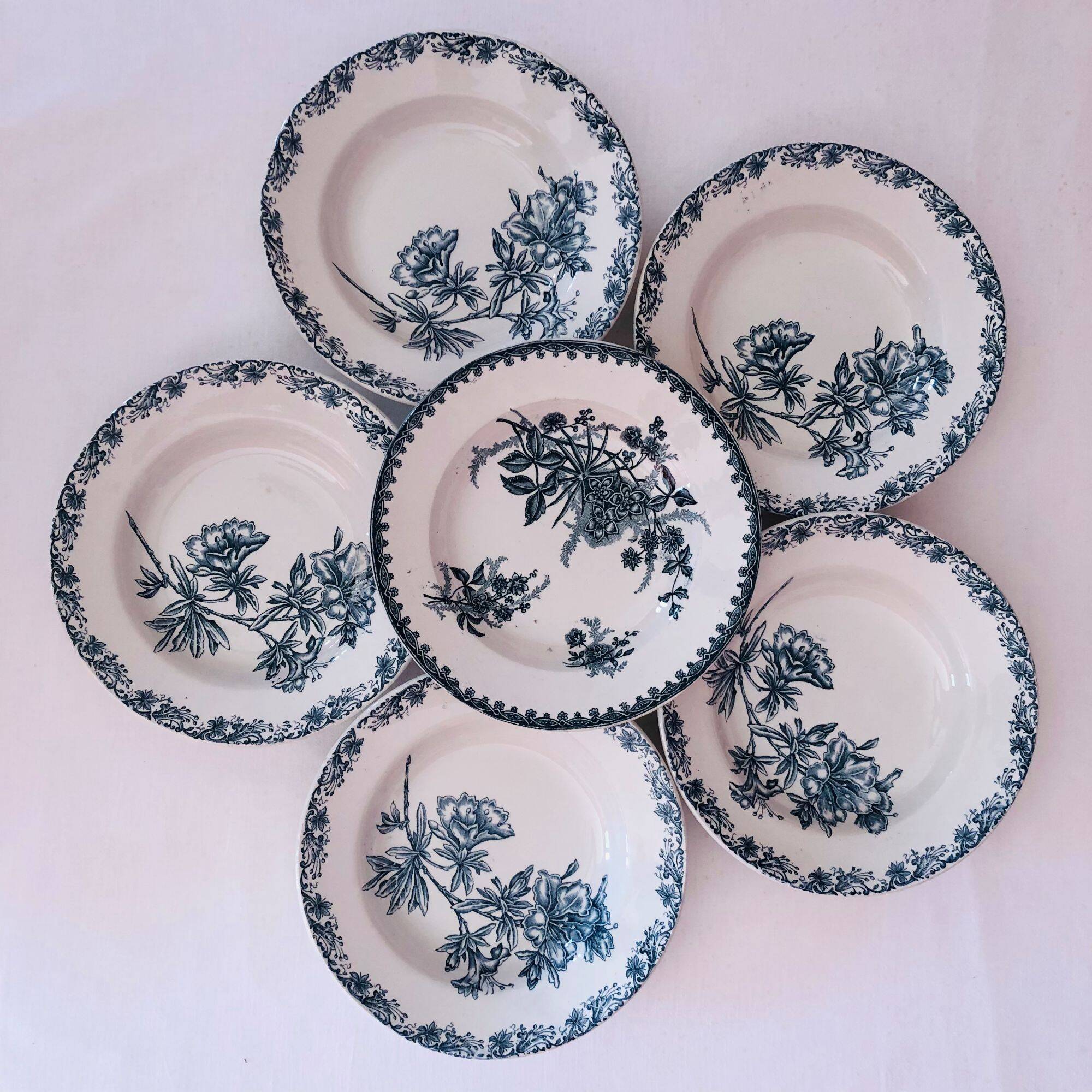 6 Assiettes Creuses “St-Amant- Grands Établissements Céramique"