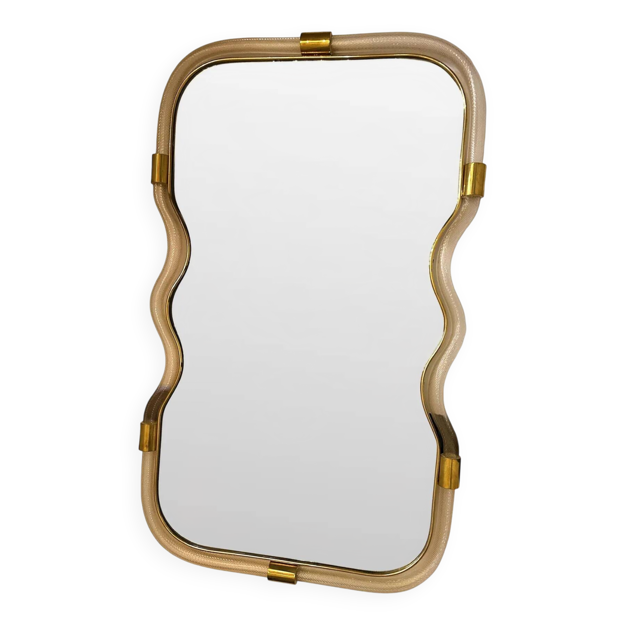 Wave Mirror in Gold “Torchon” Torciglione Murano Glass, Exclusive Design by