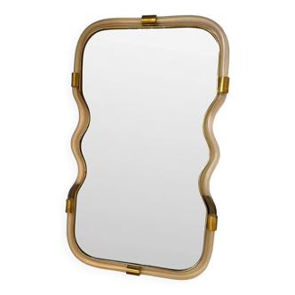 Wave Mirror in Gold “Torchon” Torciglione Murano Glass, Exclusive Design by