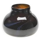 Brown blown glass vase with blue scrolls by Claude Morin, Dieulefit 1979