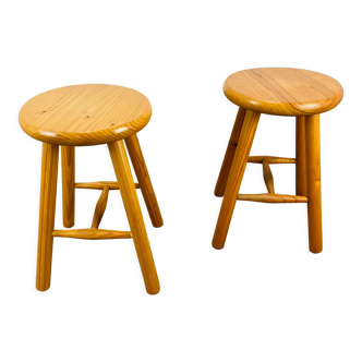 Pair of vintage pine stools