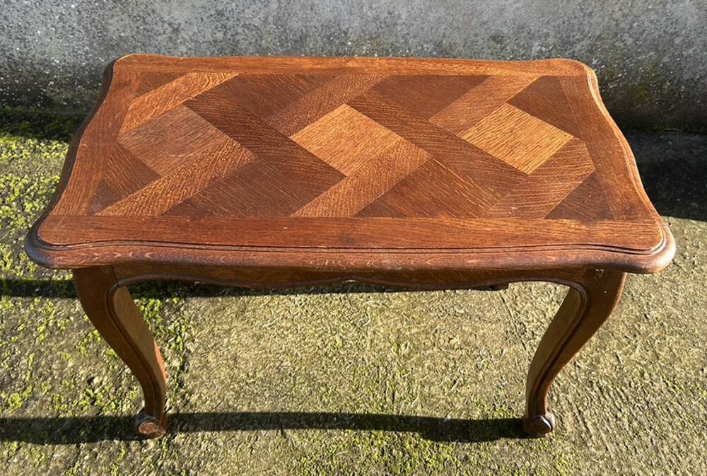 Small coffee or side table, oak, marquetry, Louis XV style, vintage