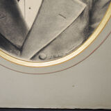 2 old portraits of notables in charcoal signed