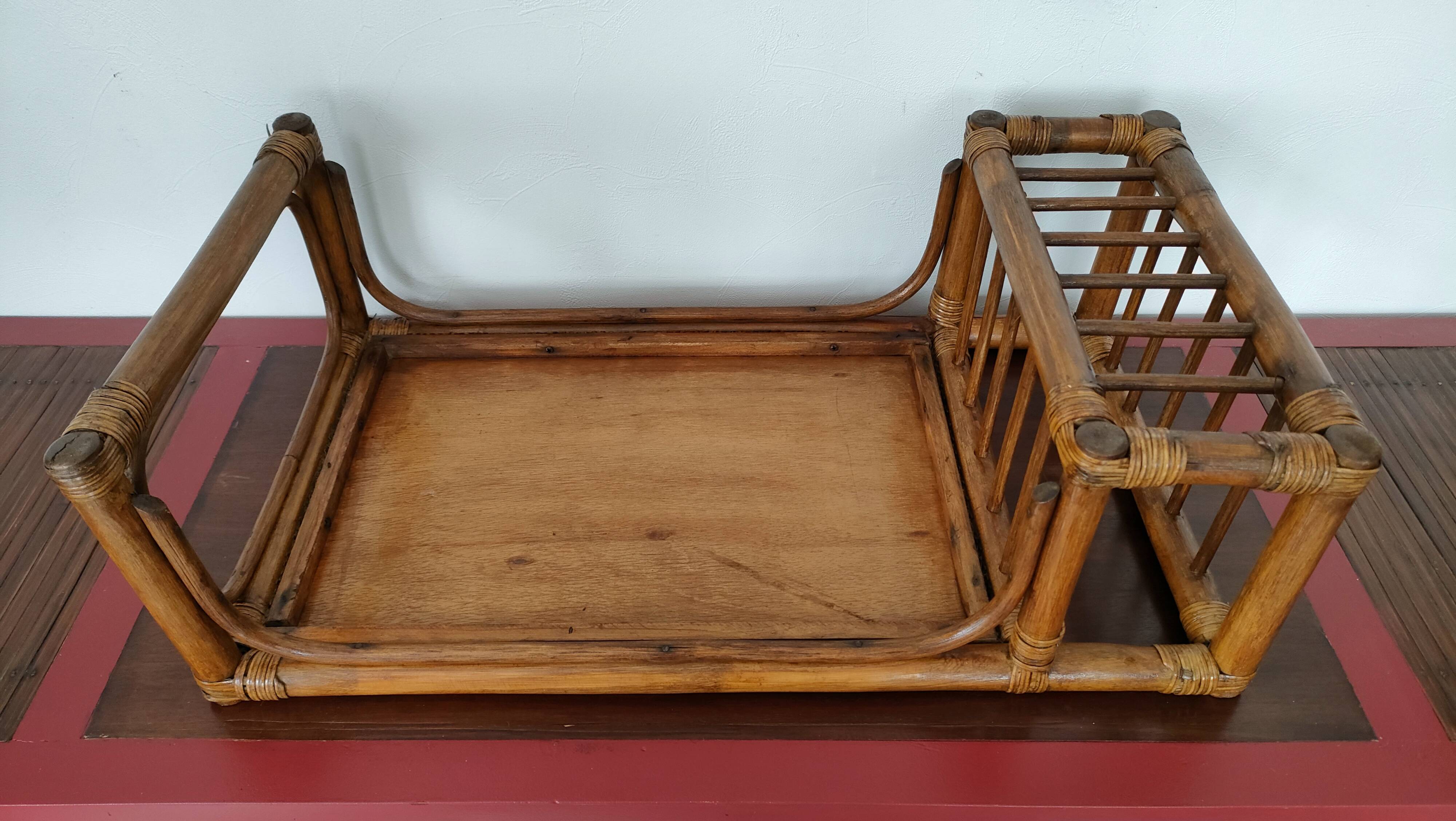 Large vintage serving tray, rattan and wicker - Indonesia - 1950s/1960s