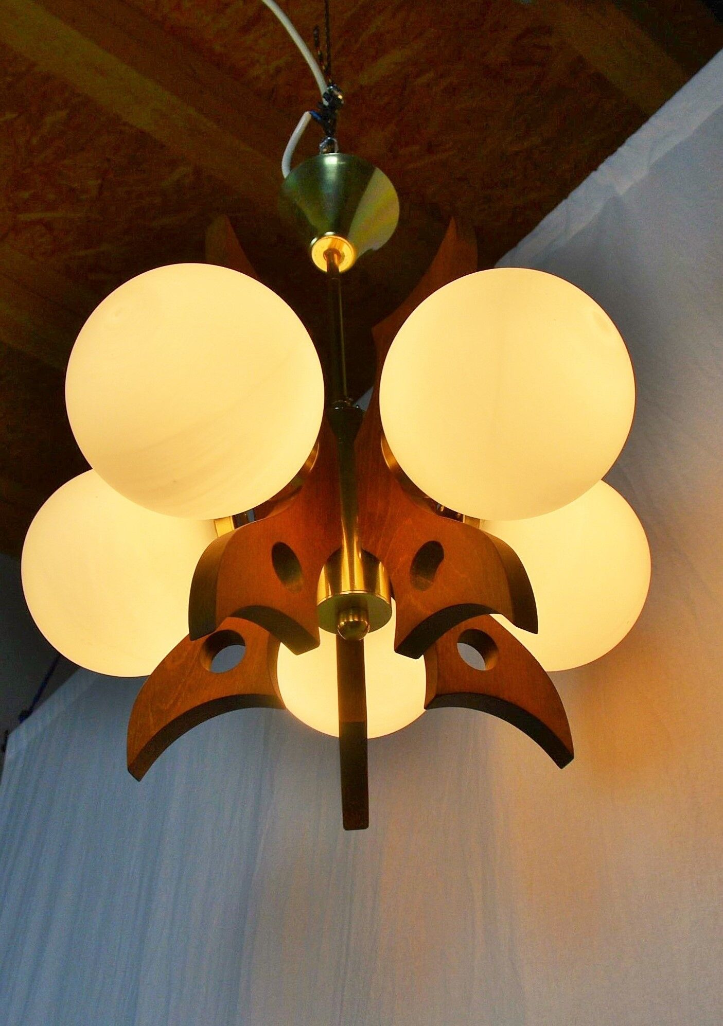 Midcentury Wood Chandelier, 1970s