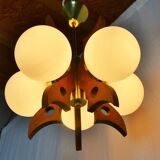 Midcentury Wood Chandelier, 1970s