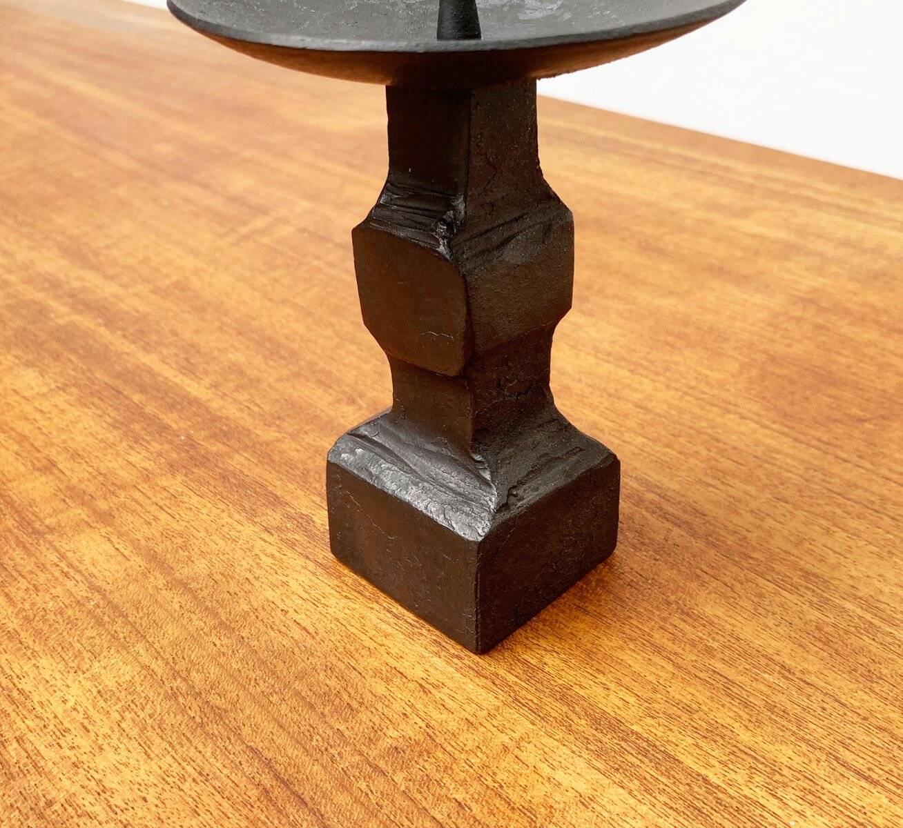 Brutalist wrought iron candlestick from the mid-century.