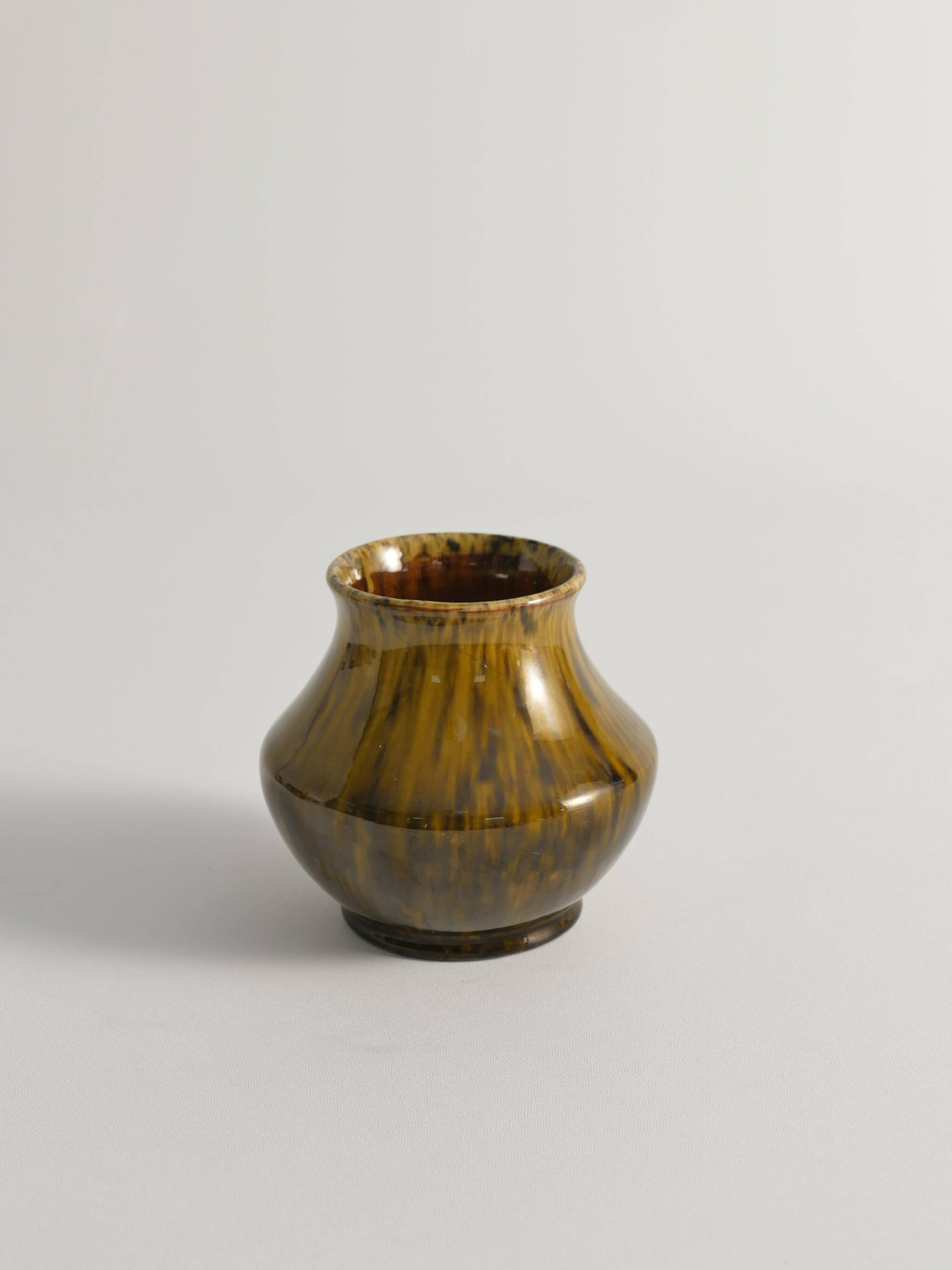 Scandinavian Modern Black and Olive Glazed Ceramic Vase Nittsjö Keramik, 1960s