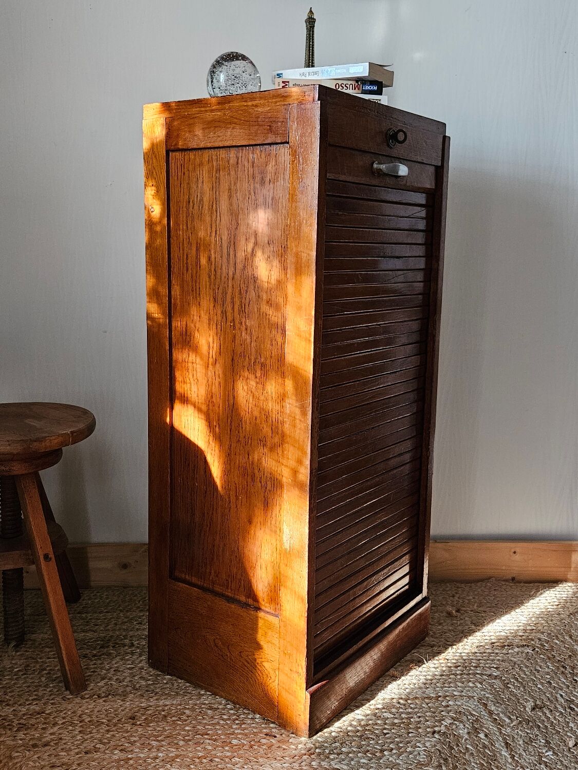 Meuble rideau chêne vintage