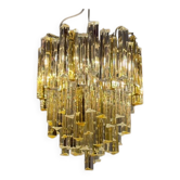 Venetian chandelier in colourless and gold Murano glass, Venini Triedi model, circa 1960.