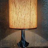 Modernist lamp chromed metal 70s, beige canvas lampshade
