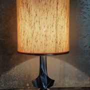 Modernist lamp chromed metal 70s, beige canvas lampshade