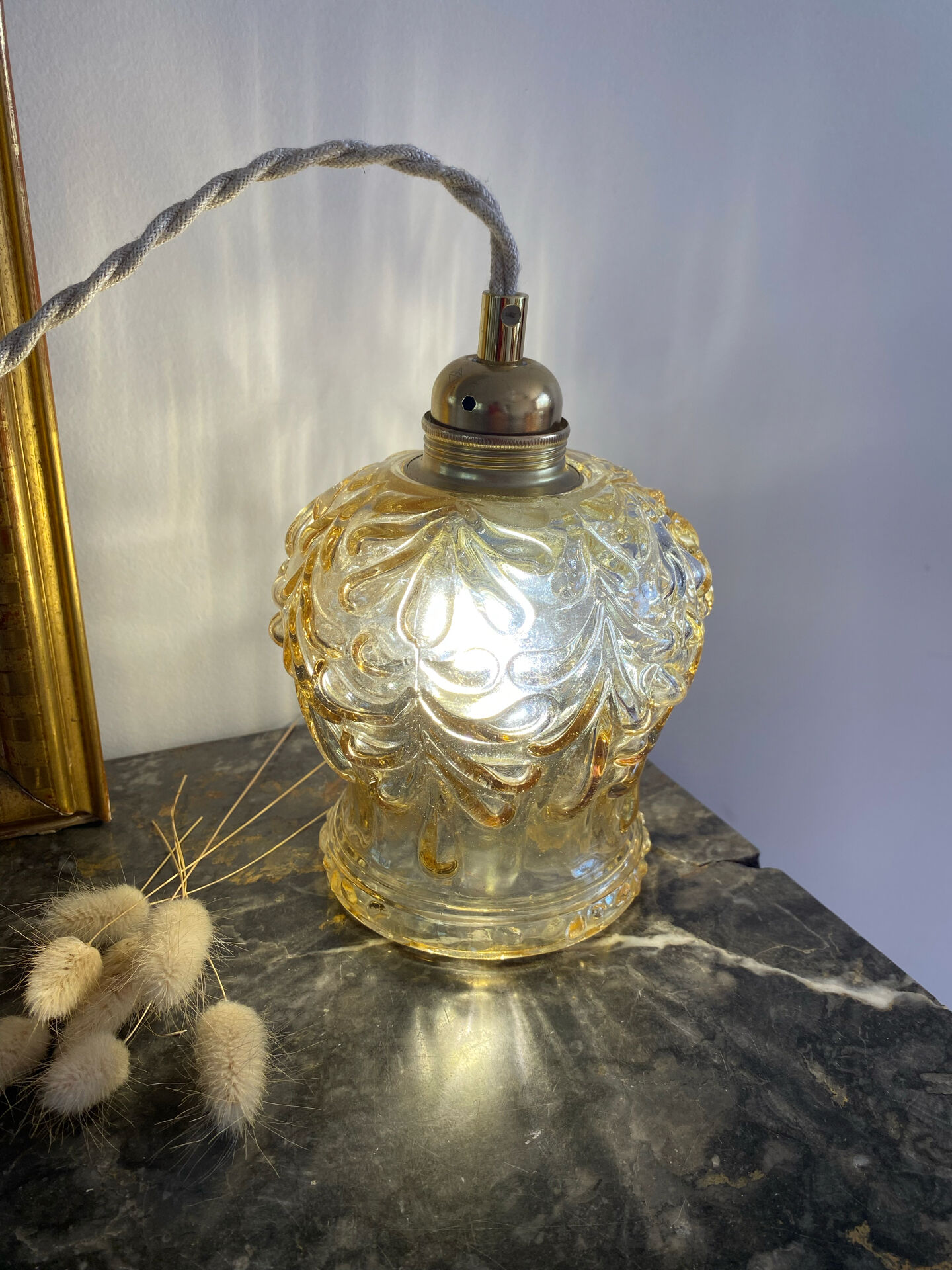 Vintage amber glass globe lamp