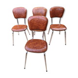 Lot of 4 vintage chairs in skai camel croc effect
