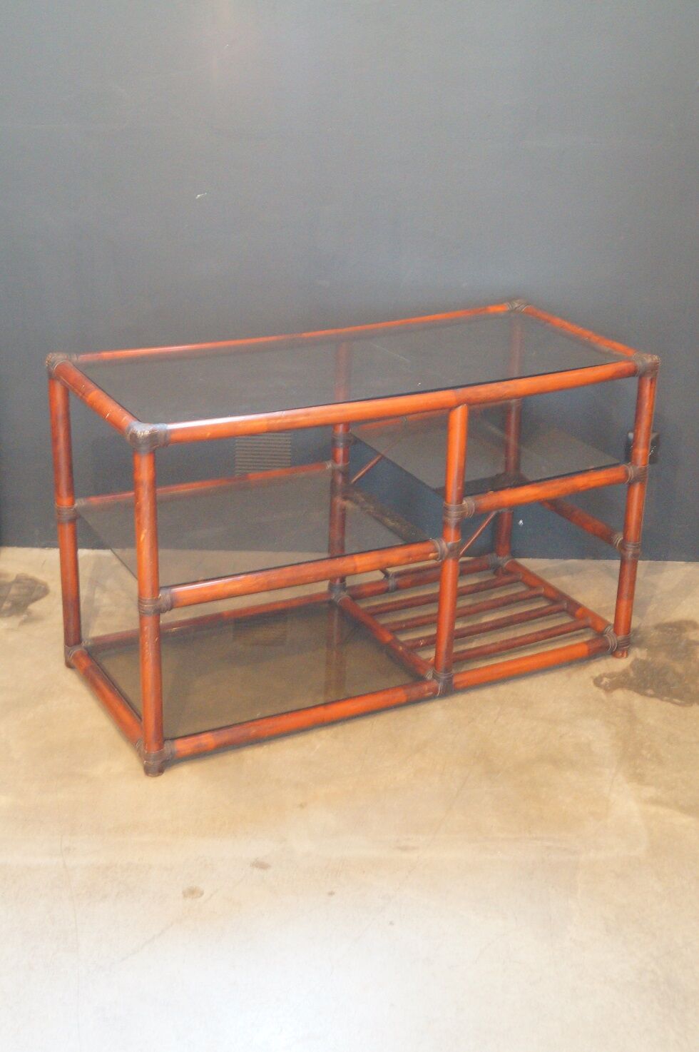 Rattan and leather bookcase 1970