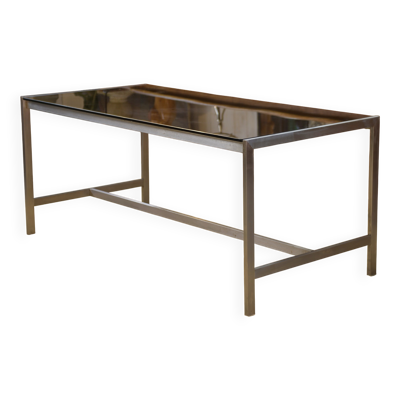 Bureau design en inox brossé et verre fumé noir 1980’s