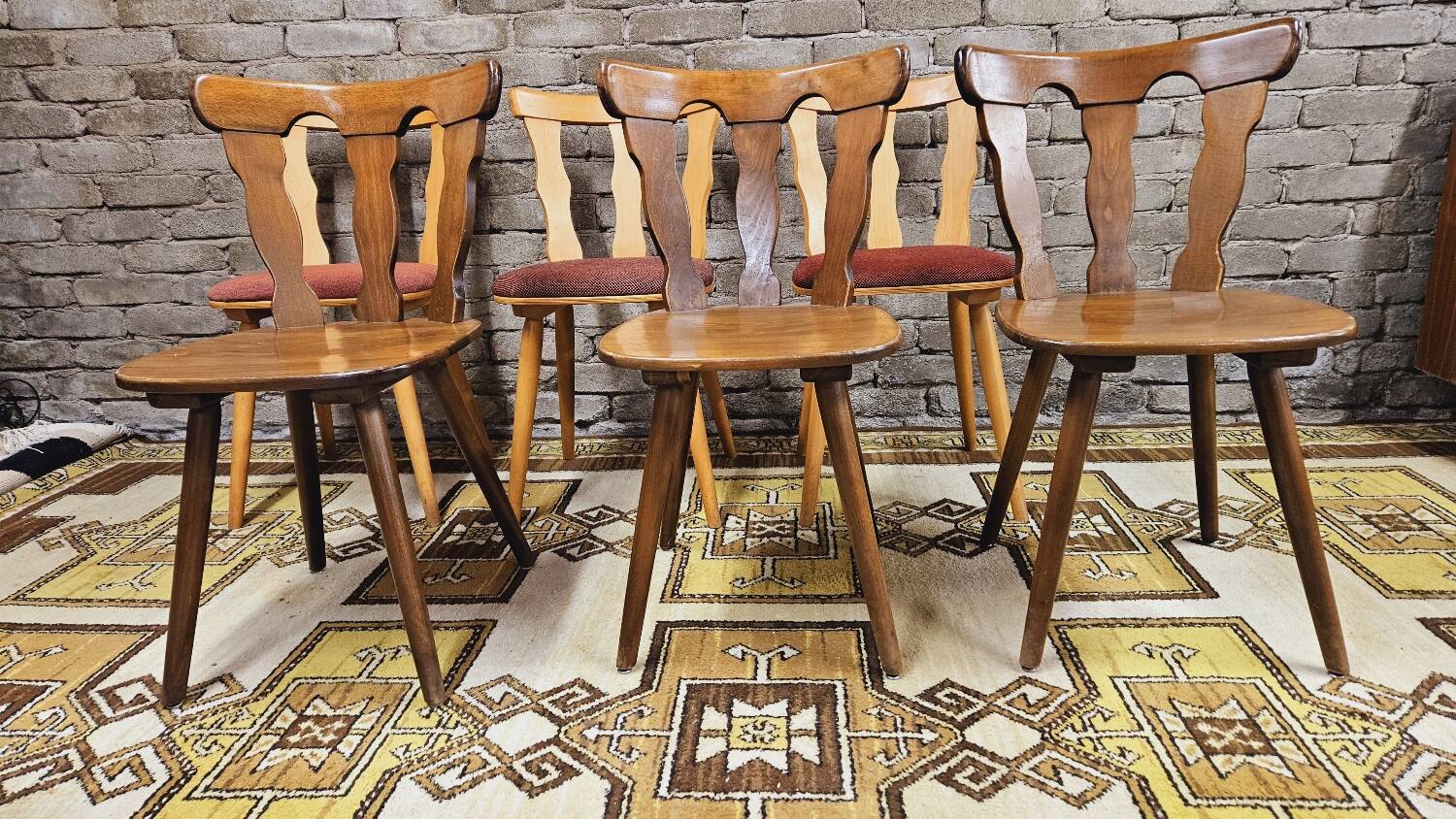 Set of 6 mismatched Baumann style bistro chairs from the 1970s